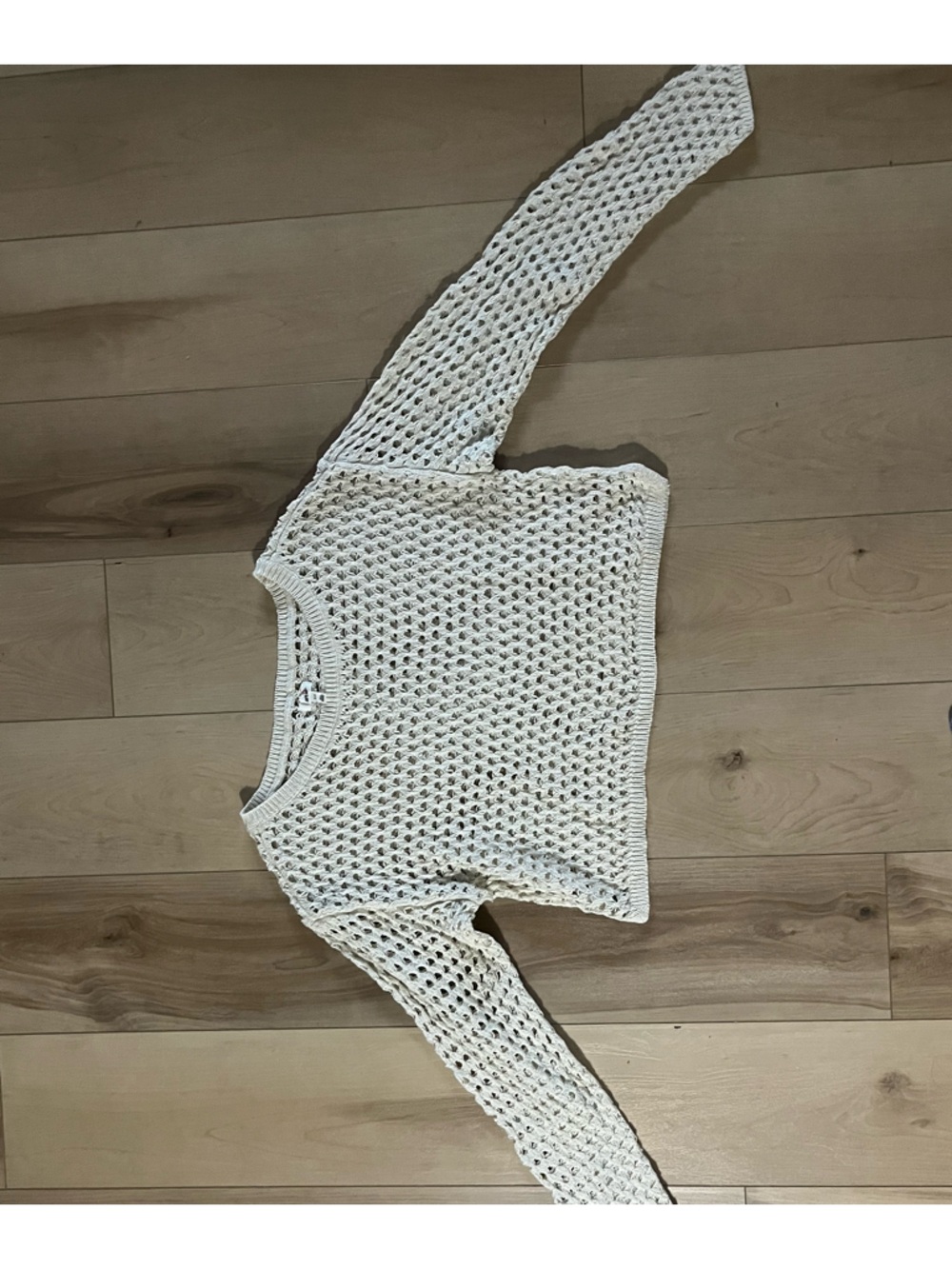 AERIE Boho Cream Open-Knit Crewneck Sweater 94% COTTON